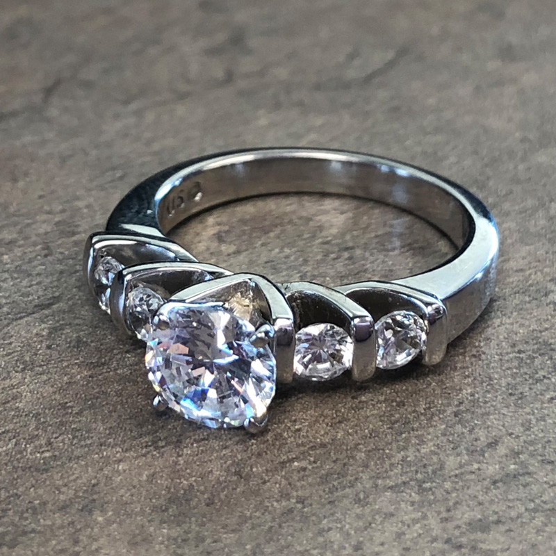 14K White Gold Bar Set Engagement Ring